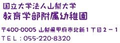 国立大学法人山梨大学 教育人間科学部附属幼稚園 〒406-0005 山梨県甲府市北新1丁目2?1 TEL:055-220-8320